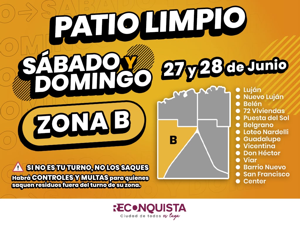 Patio Limpio en zona B: cronograma de recolección y advertencia por sanciones